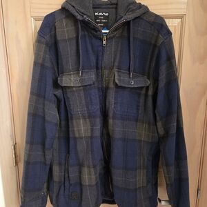 Men's Kavu Jacket Navy Blue Green Plaid Zip Sweatshirt XL